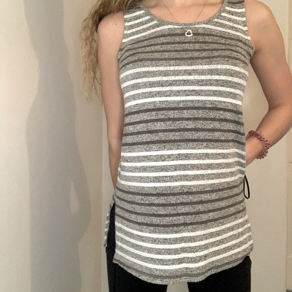 REITMANS - Grey & White Striped Criss Cross Front Tank - Picture 2 of 3